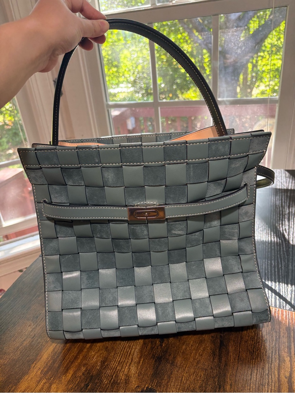 Tory Burch Lee Radziwill Leather Woven Double Satchel